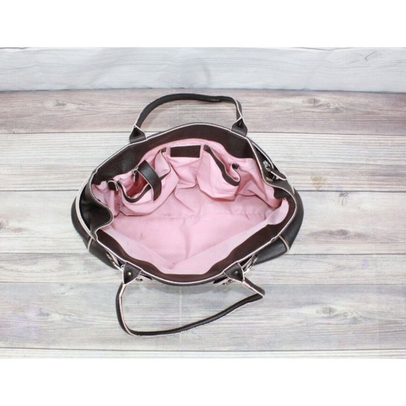 Cole Haan Brown Pebbled Leather Pink Lined Double Handle Tote Shoulder Bag - Picture 5 of 9